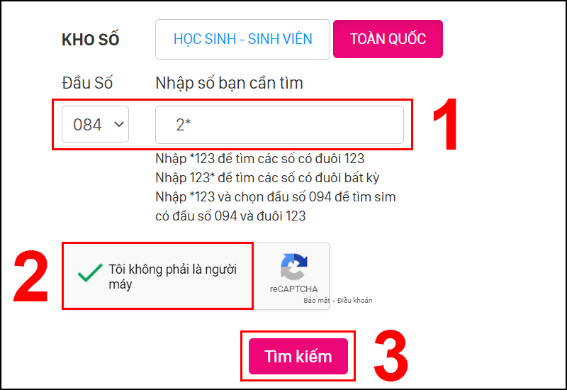 Chọn đầu số 084 và thực hiện theo hướng dẫn